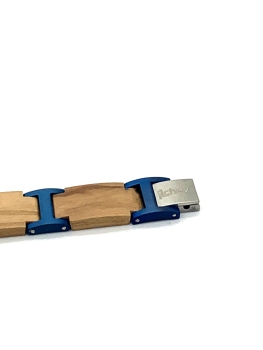 Preview: Armband iLchev® Eston Elegance Blue - Massivholz Olivenholz mit Edelstahl