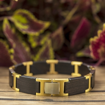 Preview: Armband iLchev® Eston Elegance Gold - Massivholz Ebenholz mit Edelstahl