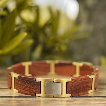 Preview: Armband iLchev® Eston Elegance Gold - Massivholz Sandelholz mit Edelstahl