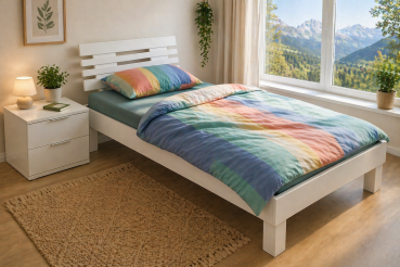 Preview: Massivholzbett Enrike Kernbuche massiv weiß lackiert - Format: 200 x 90 cm