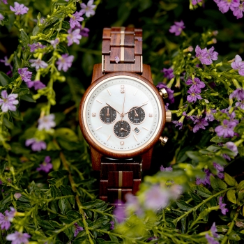 Armbanduhr iLchev® Hannah weiß - Massivholz Rosenholz mit Edelstahl