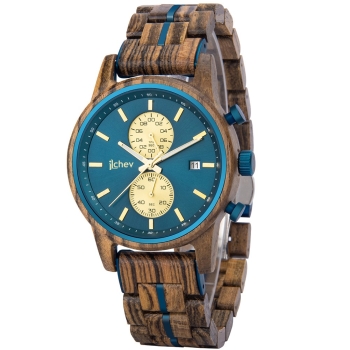 Armbanduhr iLchev® Hannover - Massivholz Zebraholz mit Edelstahl