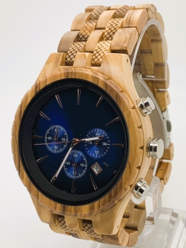 Armbanduhr iLchev® Henry - Massivholz Olivenholz und Edelstahl