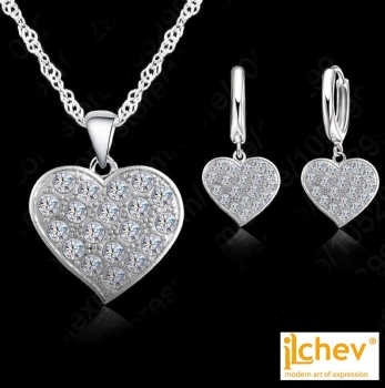 Schmuckset iLchev® Herz - 925 Sterling Silber mit Zirkonia