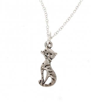 Halskette mit Anhänger Katze 16 - Kette 45 cm Sterling Silber 925