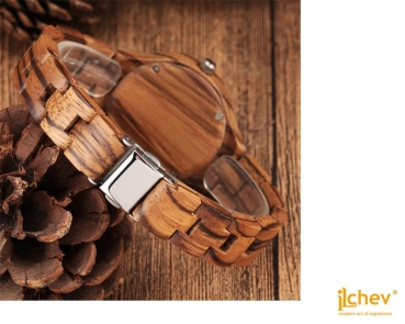 Preview: Armbanduhr iLchev® Lara blue - Massivholz Zebraholz mit Edelstahl