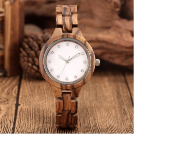 Preview: Armbanduhr iLchev® Lara white - Massivholz Zebraholz mit Edelstahl