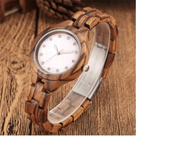 Preview: Armbanduhr iLchev® Lara white - Massivholz Zebraholz mit Edelstahl