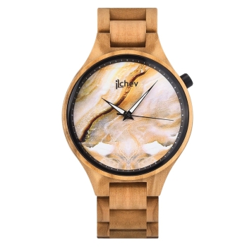 Preview: Armbanduhr iLchev® Marmor beige - Massivholz Olivenholz