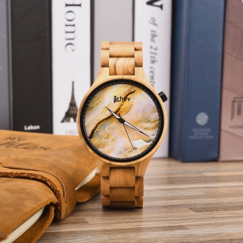 Preview: Armbanduhr iLchev® Marmor beige - Massivholz Olivenholz