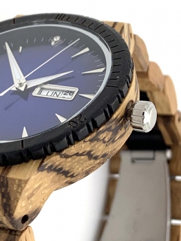 Preview: Armbanduhr iLchev® Albert - Massivholz Zebraholz und Ebenholz mit Edelstahl