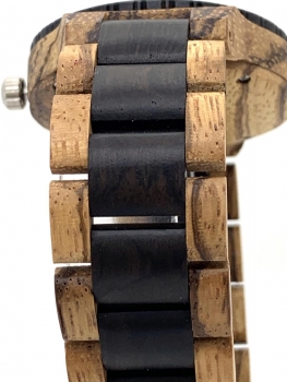 Preview: Armbanduhr iLchev® Albert - Massivholz Zebraholz und Ebenholz mit Edelstahl