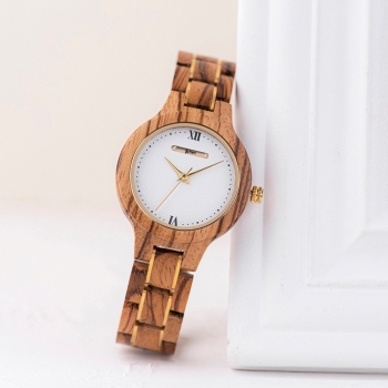 Preview: Armbanduhr iLchev® Sandra - Massivholz Zebraholz mit Edelstahl gold