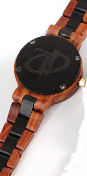 Preview: Armbanduhr iLchev® Layla dark - Massivholz Ebenholz und Sandelholz rot