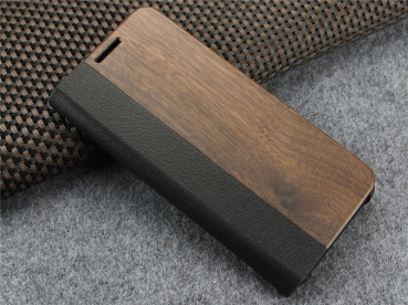 Preview: Handyhülle Handyetui Massivholz Nussbaum mit Leder für Handy Samsung S10+