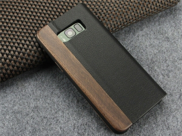 Preview: Handyhülle Handyetui Massivholz Nussbaum mit Leder für Handy Samsung S10+