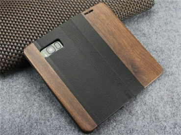 Preview: Handyhülle Handyetui Massivholz Nussbaum mit Leder für Handy Samsung S10+