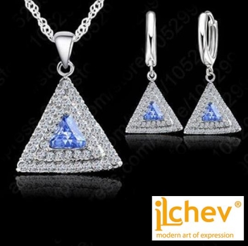 Schmuckset iLchev® Triangel blau - 925 Sterling Silber mit Zirkonia
