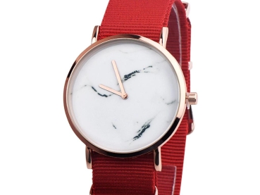 Preview: Armbanduhr Creme - Gehäuse 40 mm rose - Armband Nylon rot