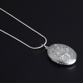 Preview: Halskette Anhänger Medaillon Blume # YP238 - Kette 45 cm in Sterling Silber 925