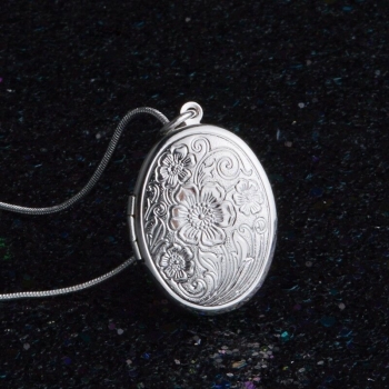 Preview: Halskette Anhänger Medaillon Blume # YP238 - Kette 45 cm in Sterling Silber 925