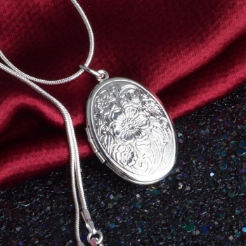 Halskette Anhänger Medaillon Blume # YP238 - Kette 45 cm in Sterling Silber 925