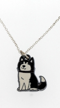 Halskette mit Anhänger Hund schwarz - Kette 45 cm Sterling Silber 925